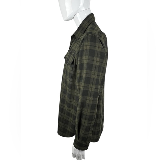 LL Bean Mens Large Shirt Plaid Green Black Made In USA Polyester Vintage EUC - Picture 3 of 8